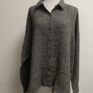 Eileen Fisher black tweed linen shirt jacket L